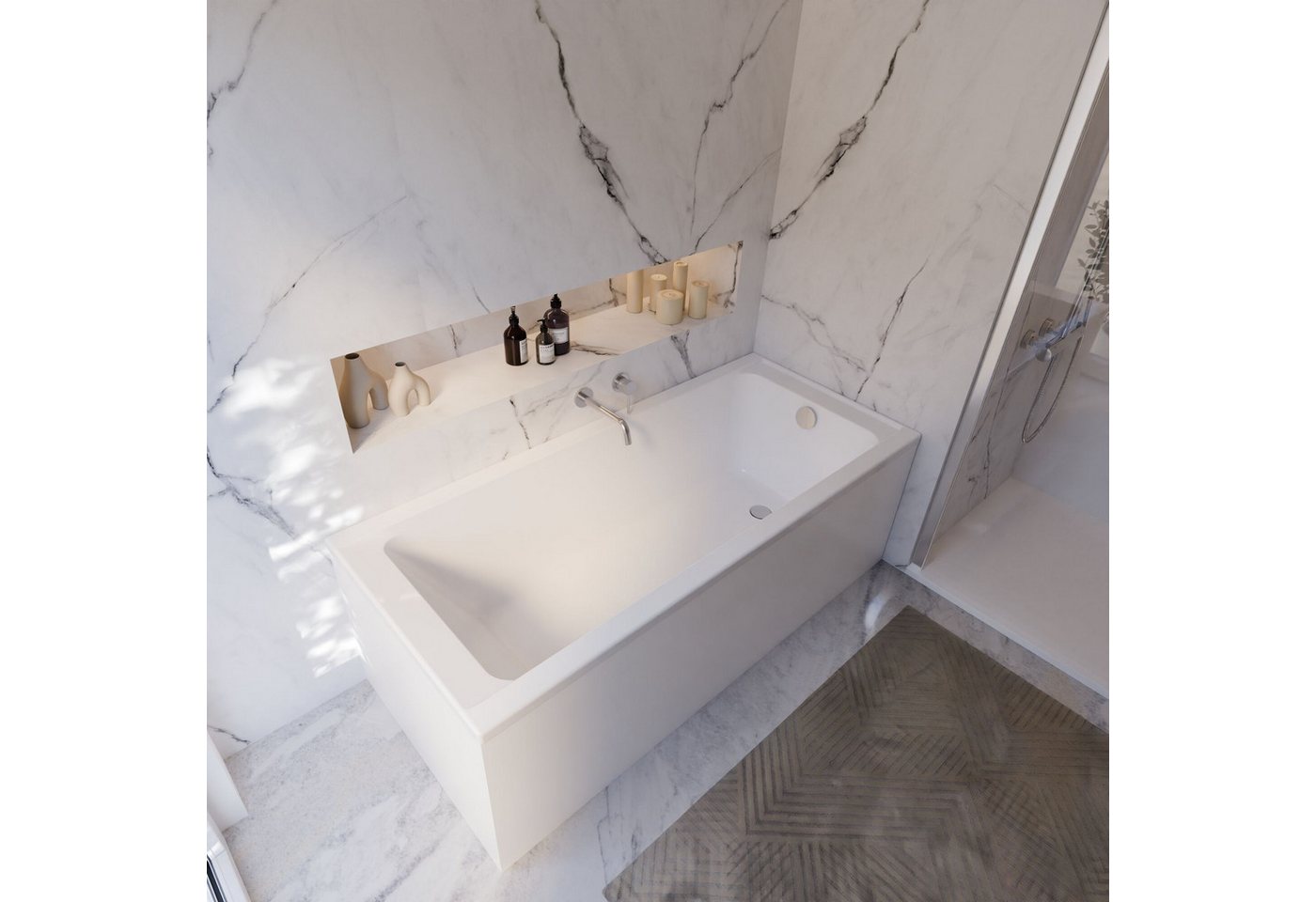 Schulte Badewanne Rechteck Como, 170x75 cm Sanitäracryl Weiß Komplett-Set mit Wannenträger und Ablauf – Bild 3 von 5