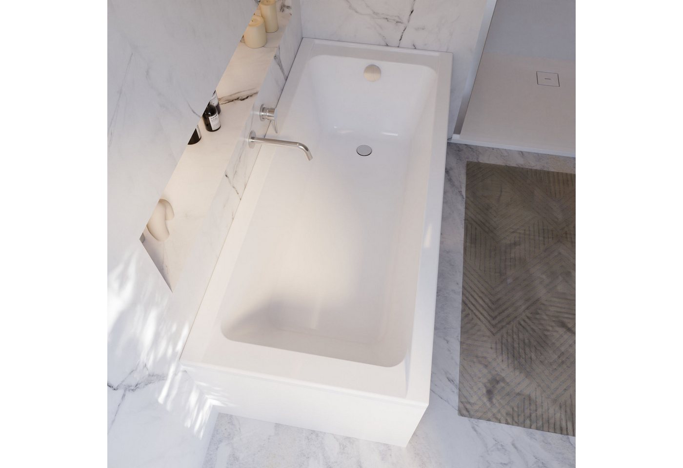 Schulte Badewanne Rechteck Como, 170x75 cm Sanitäracryl Weiß Komplett-Set mit Wannenträger und Ablauf – Bild 4 von 5