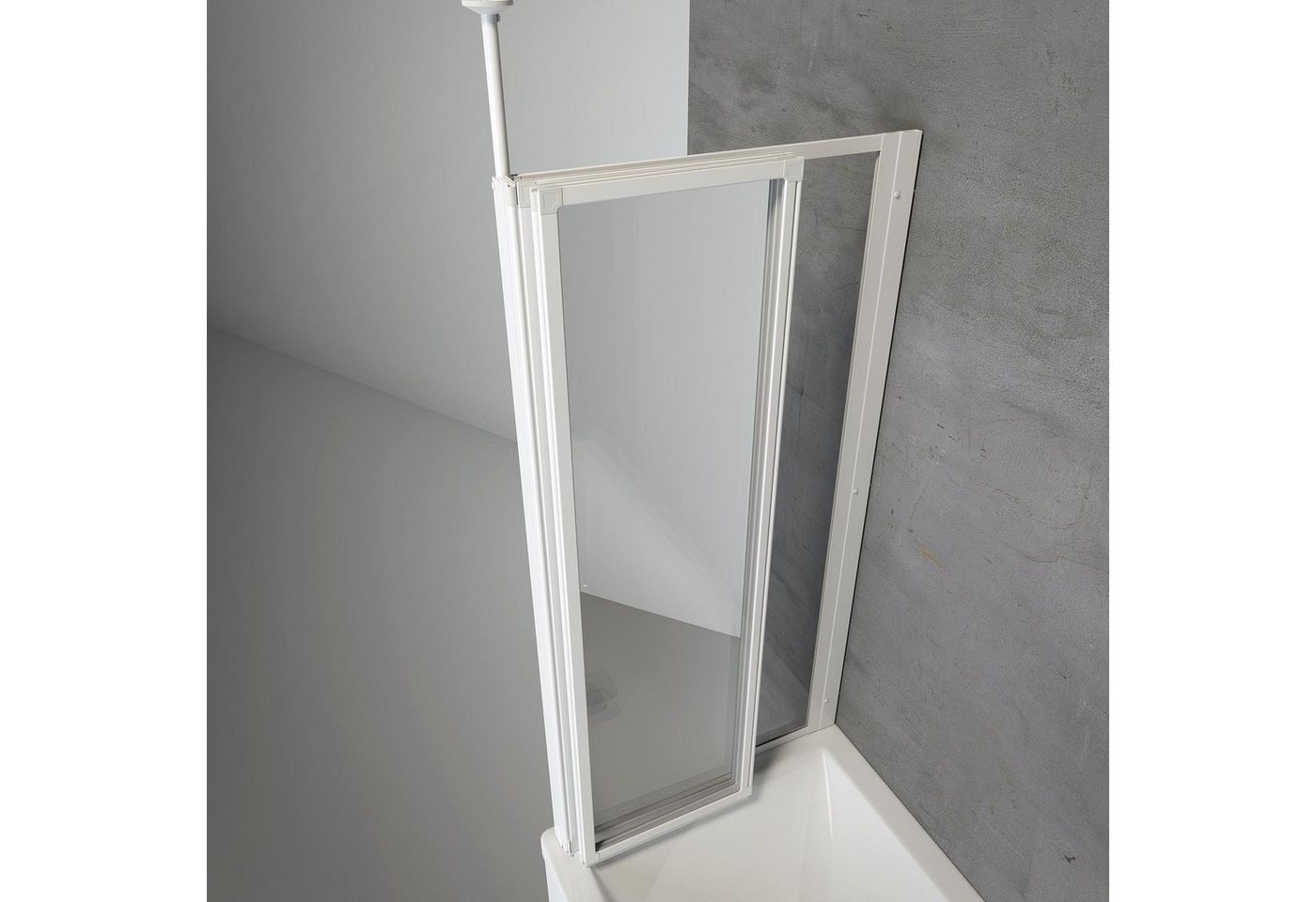 Schulte Badewannenfaltwand Well, Glas, 129 x 140 cm, 3 tlg + Festelement, Klar, Profil Weiß – Bild 2 von 5