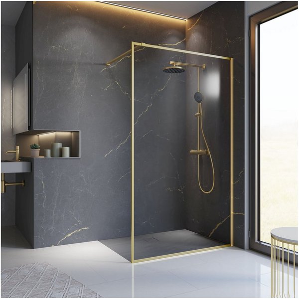 Schulte Duschwand Trend 2.0, Sicherheitsglas, 90 x 200 cm Goldoptik Offene Duschkabine