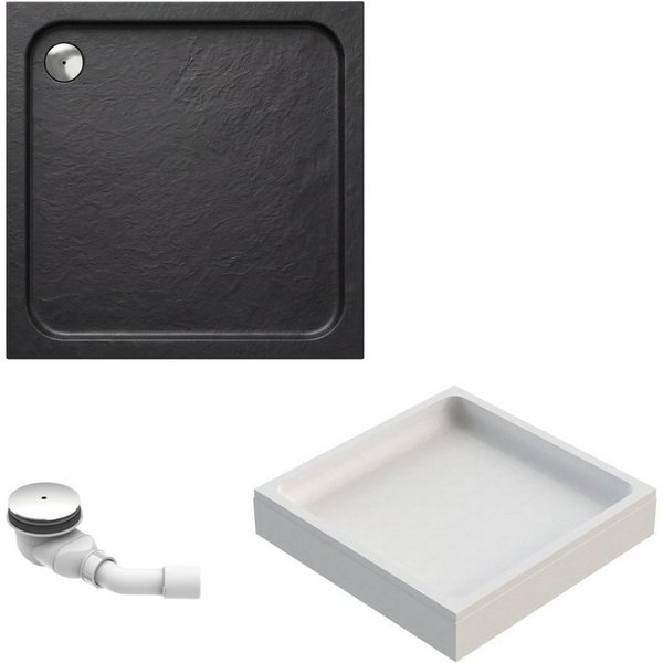 Schulte Duschwanne Adria, Sanitäracryl, 80 x 80 cm Anthrazit Komplett Set mit Wannenträger und Ablauf