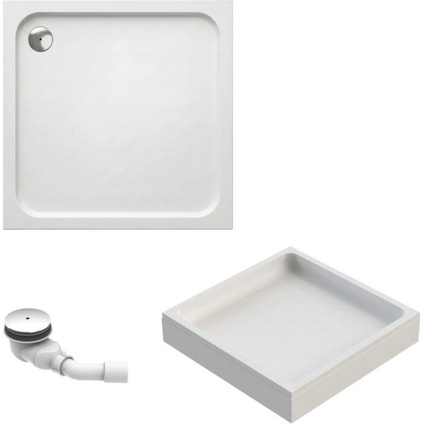 Schulte Duschwanne Adria, Sanitäracryl, 90 x 90 cm Weiß Komplett Set mit Wannenträger und Ablauf