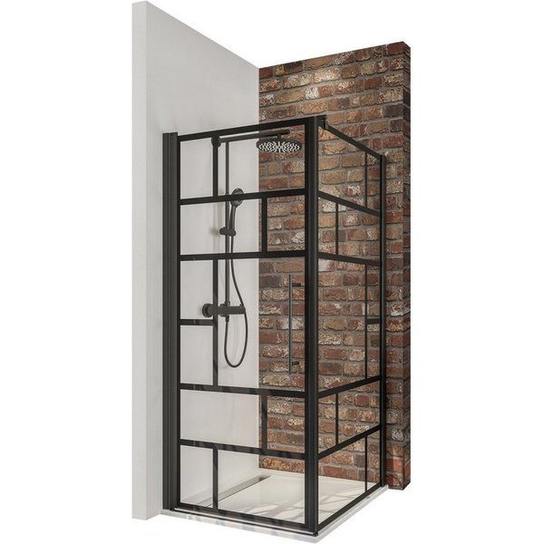 Schulte Eckdusche Alexa Style 2.0, BxT: 80x80 cm, Sicherheitsglas, 2-tlg., Drehtür mit Seitenwand, 192 cm hoch Dekor Atelier 1 Profil schwarz