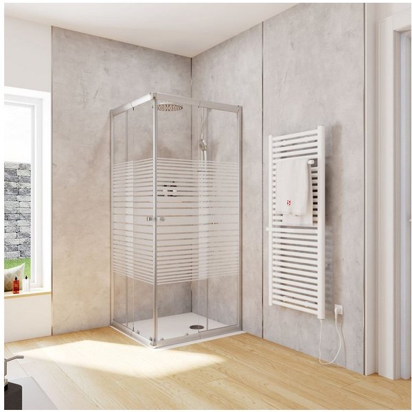 Schulte Eckdusche Corner, BxT: 75x80 cm, Sicherheitsglas, Eckeinstieg mit Schiebetüren, 180 cm hoch Querstreifen Profil Silberfarben