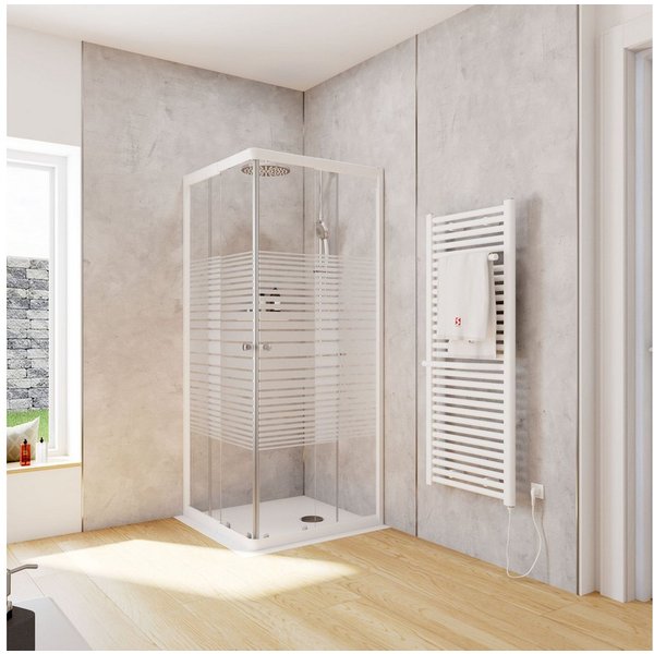 Schulte Eckdusche Corner, BxT: 75x75 cm, Sicherheitsglas, Eckeinstieg mit Schiebetüren, 180 cm hoch Querstreifen Profil Weiß