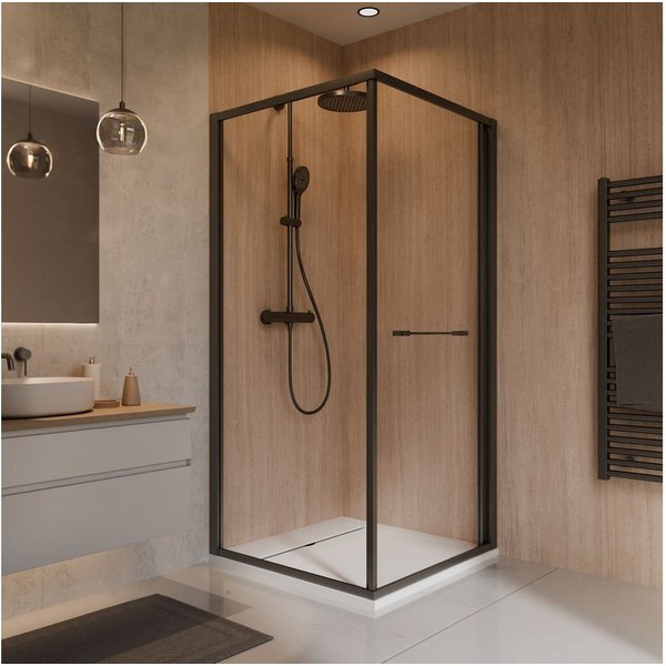Schulte Eckdusche Sunny, BxT: 80x80 cm, Sicherheitsglas, Schwenk-Schiebetür mit Seitenwand Nano-Beschichtung Mattschwarz