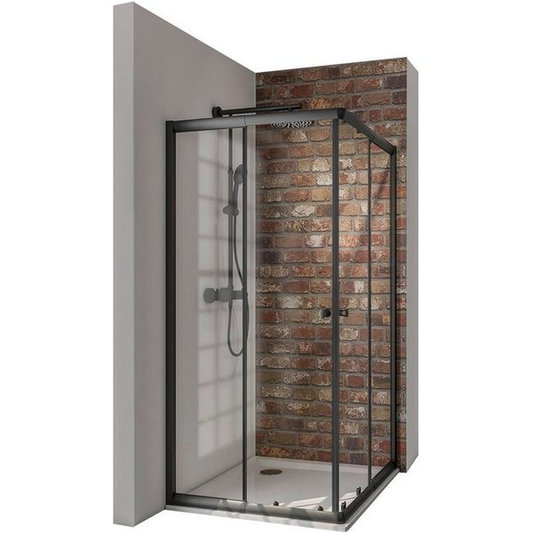 Schulte Eckdusche Sunny verstellbar 75-90 cm 180 cm Höhe, BxT: 90x90 cm, Sicherheitsglas, Eckeinstieg Schiebetüren Schwarz
