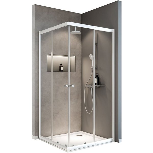 Schulte Eckdusche Sunny verstellbar 75-90 cm 180 cm Höhe, BxT: 90x90 cm, Sicherheitsglas, Eckeinstieg Schiebetüren Alpin Weiß