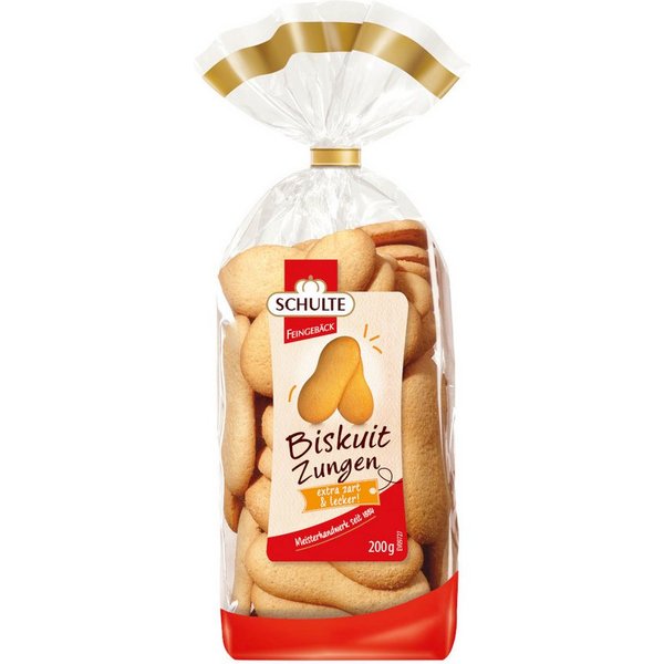 Schulte Kekse, Schulte Biskuitzungen ein zartes Genusserlebnis Packung 200g