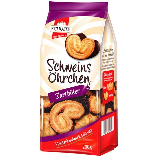 Schulte Kekse, Schulte Schweinsöhrchen Zartbitterschokolade Blätterteiggebäck 200g