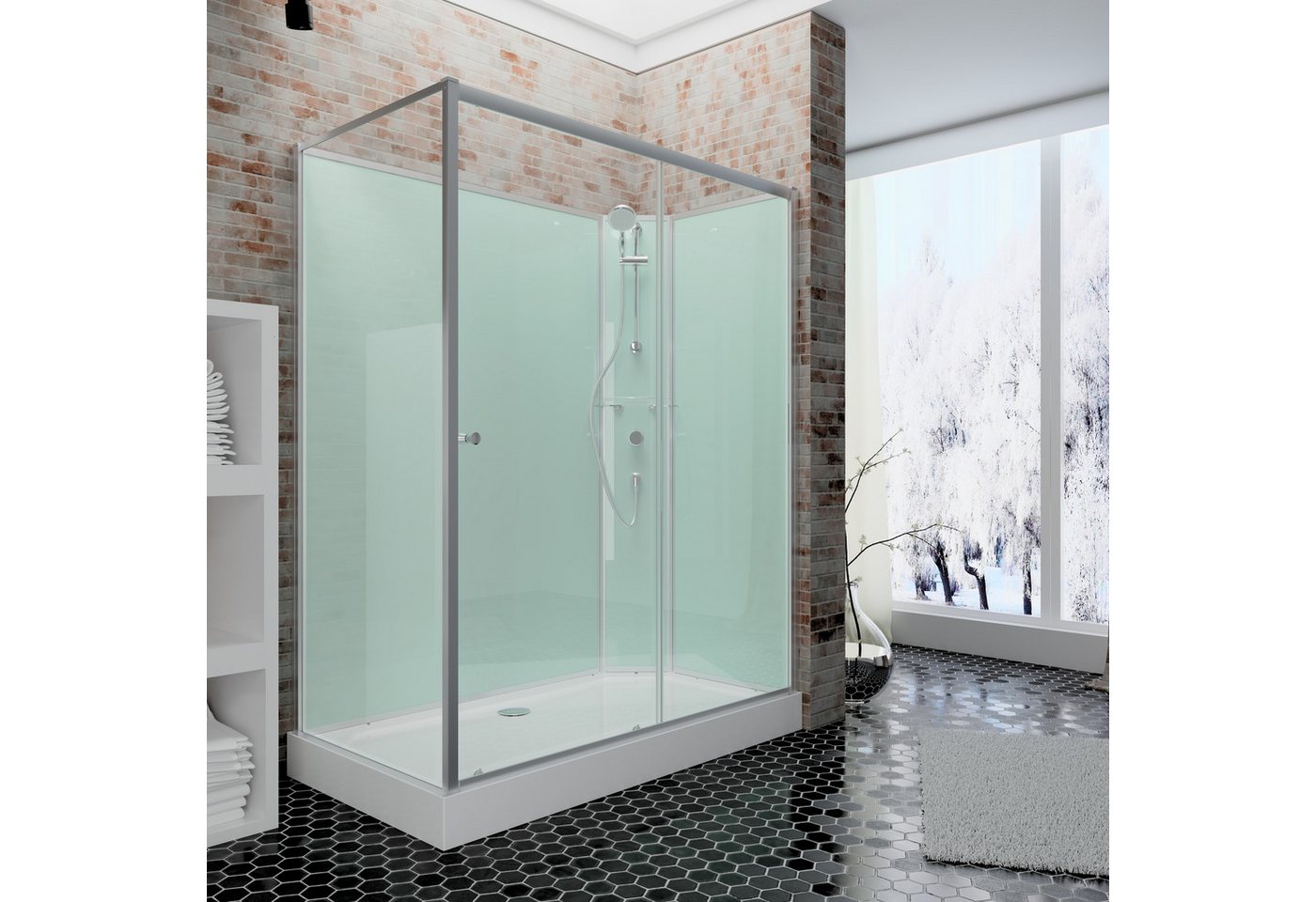 Schulte Komplettdusche Ibiza, BxT: 80x120 cm, Sicherheitsglas, Komplett Set mit Duschwanne Eckdusche Schiebetür – Bild 2 von 5