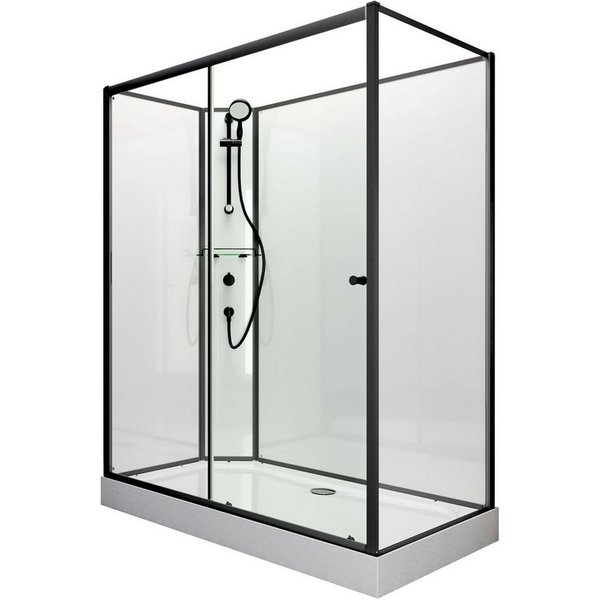 Schulte Komplettdusche Ibiza schwarz, BxT: 90x120 cm, 5 mm Sicherheitsglas, Komplett Set mit Duschwanne Eckdusche Schiebetür