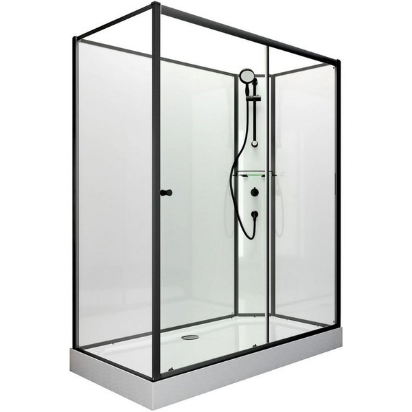 Schulte Komplettdusche Ibiza schwarz, BxT: 90x120 cm, 5 mm Sicherheitsglas, Komplett Set mit Duschwanne Eckdusche Schiebetür