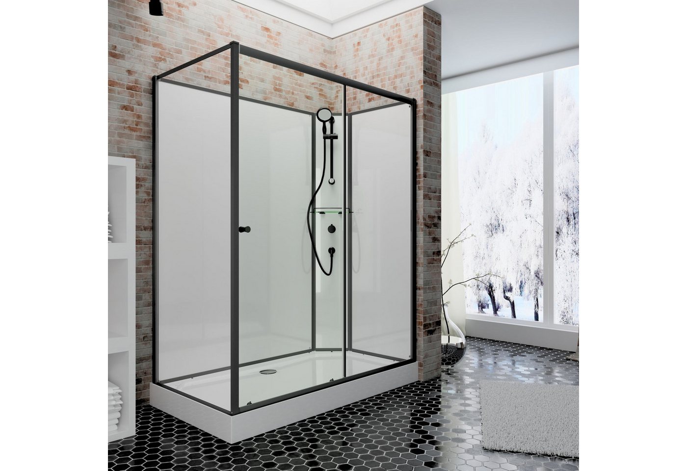 Schulte Komplettdusche Ibiza schwarz, BxT: 90x120 cm, 5 mm Sicherheitsglas, Komplett Set mit Duschwanne Eckdusche Schiebetür – Bild 2 von 2