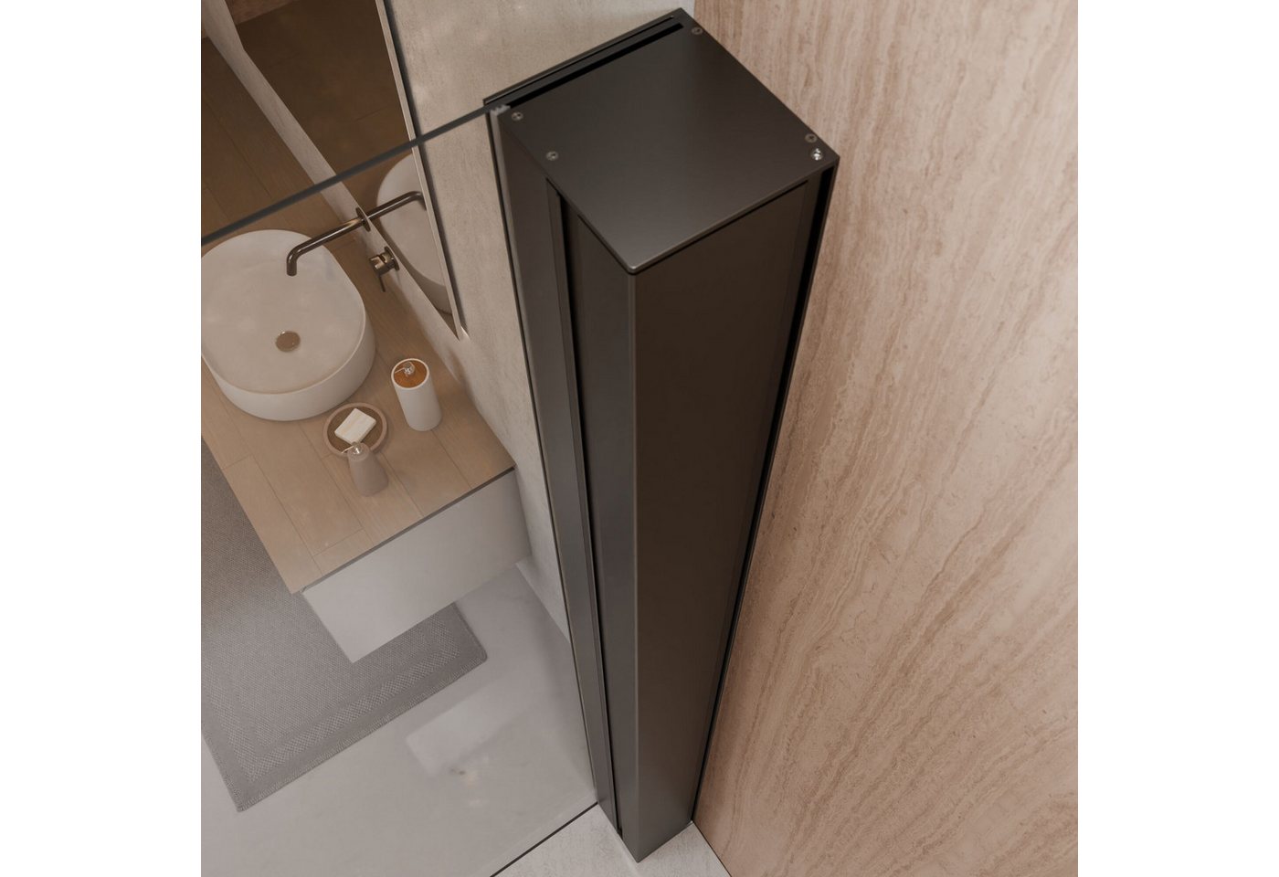 Schulte Walk-in-Dusche Toura Duschwand, Sicherheitsglas, 90 x 200 cm mattschwarz mit integriertem Duschregal Spritzschutz – Bild 3 von 5