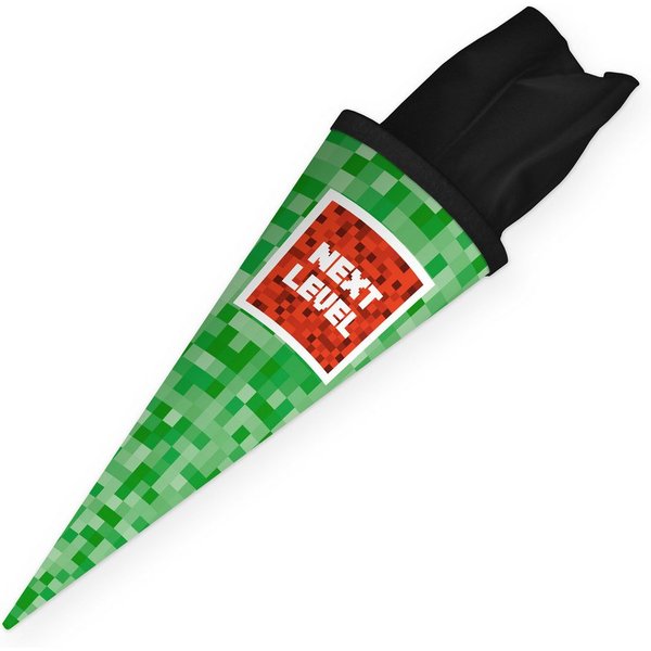 itenga Schultüte itenga Geschwisterschultüte 35cm "Pixel" mit Sticker "Next Level"