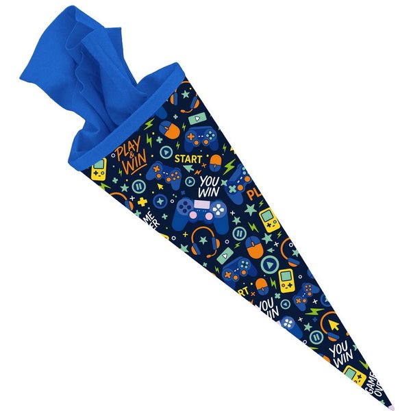 itenga Schultüte ITENGA Schultüte 70cm rund Muster PLAY and WIN mit Filzverschluss