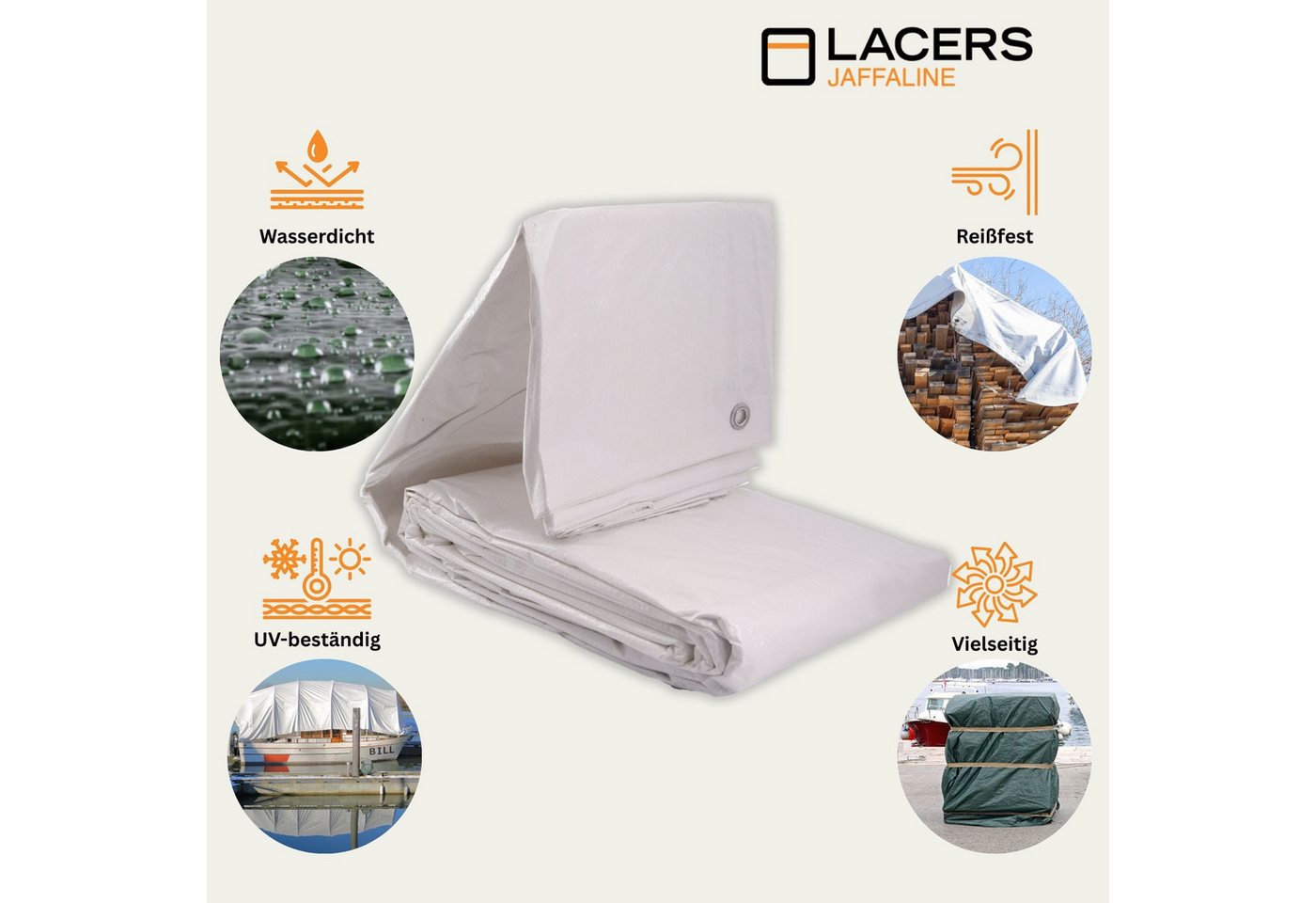 Lacers Schutzplane Lacers JaffaLine Gewebeplanen in verschiedenen Größen und Farben, Wasserdicht & UV-beständig, Leichte Reinigung und Pflege, Platzsparend – Bild 2 von 4