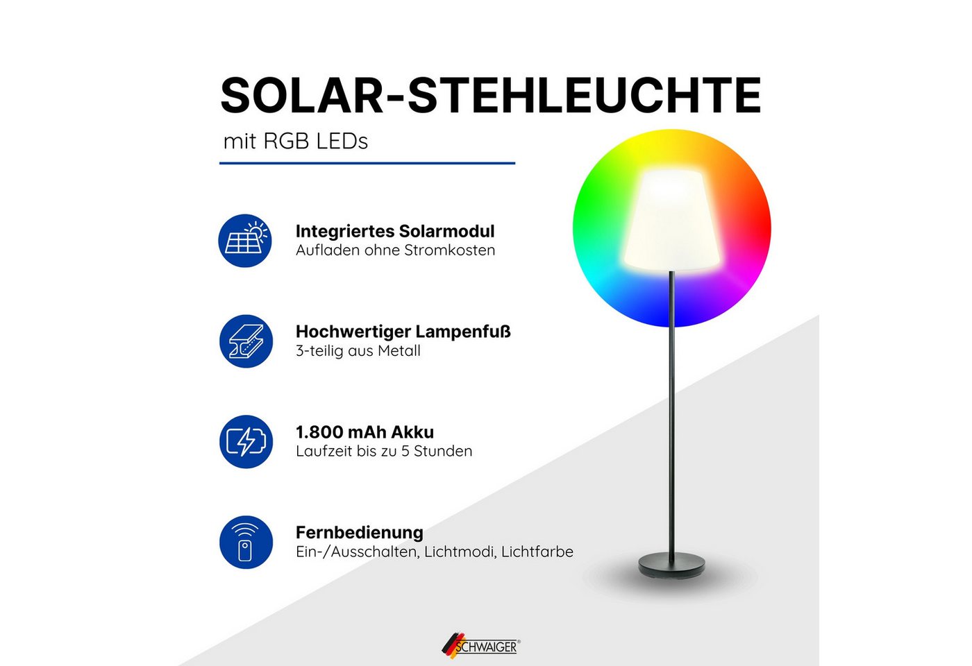 Schwaiger LED Außen-Stehlampe 658262, LED, integriertes Solarmodul, Farbwechseleffekt, IP44 – Bild 3 von 5