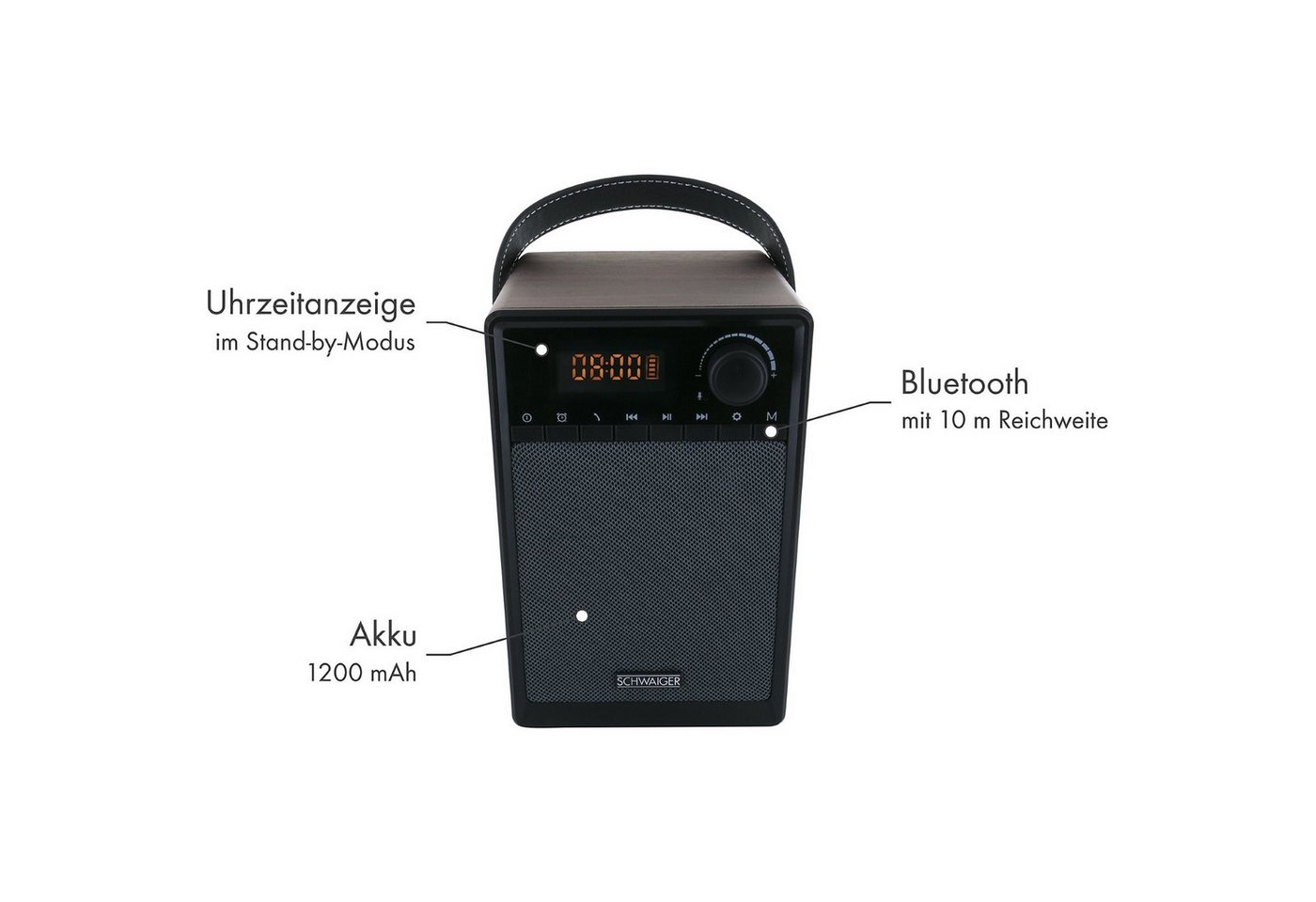 Schwaiger Radiowecker Radiowecker tragbar mit Bluetooth Lautsprecher Radio FM UKW AUX SD MP3-Player Wecker LED Display Sleep Sleeptimer – Bild 4 von 5
