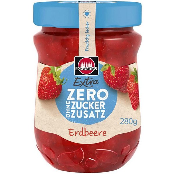 SCHWARTAU Fruchtaufstrich, Schwartau Extra Zero Erdbeere Konfitüre ohne Zuckerzusatz vegan 280g