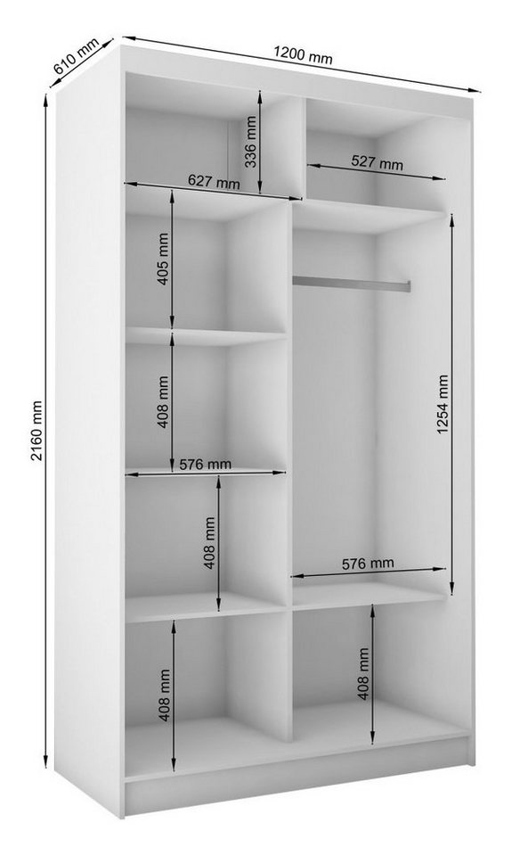 Compleo Schwebetürenschrank Compleo MOLDE 01, Kleiderschrank mit Spiegel 120 cm, Garderobe – Bild 2 von 3
