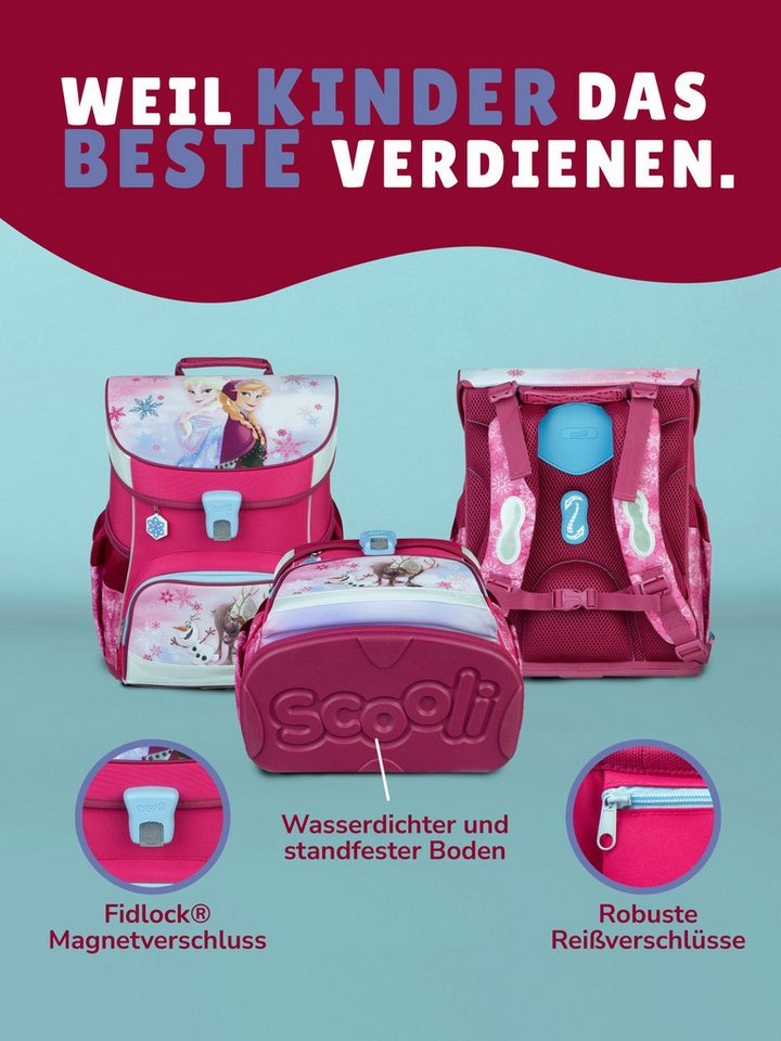 Scooli Schulranzen Campus Fit Frozen, Eiskönigin Rosa, Schultasche ab der 1. Klasse (Grund-Set, 5-tlg., mit gefüllter Federmappe, Turn- & Geldbeutel), mit Brust – Bild 5 von 5