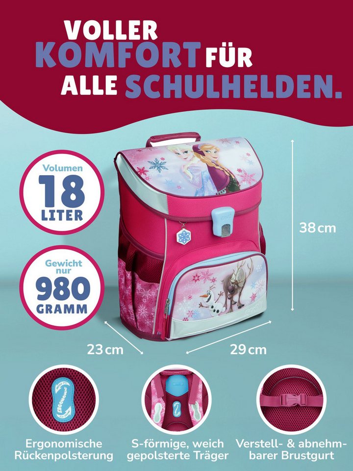 Scooli Schulranzen Campus Fit Frozen, Eiskönigin Rosa, Schultasche ab der 1. Klasse (Komplett-Set, 10-tlg., mit Lunch-Set, Sporttasche und Schultüte 85cm), mit  – Bild 3 von 5