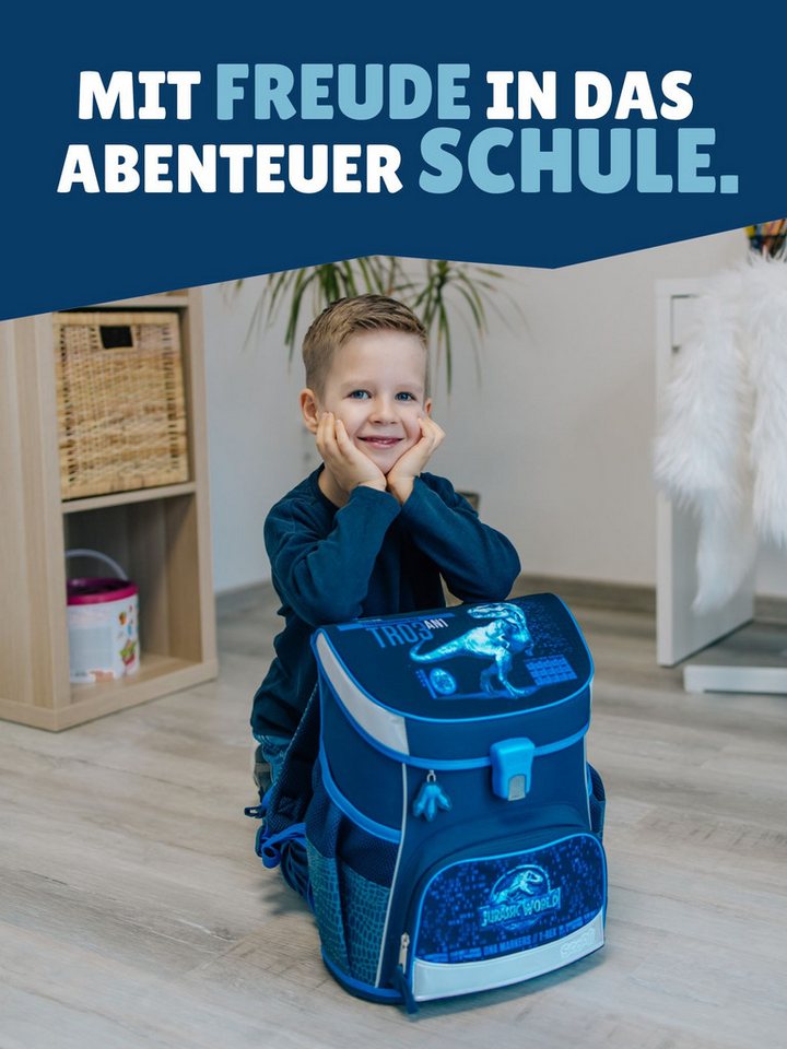 Scooli Schulranzen Campus Fit Jurassic World, T-Rex Dino, dunkelblau, ab 1. Klasse (Komplett-Set, 10-tlg., mit Lunch-Set, Sporttasche und Schultüte 85cm), kompa – Bild 3 von 5
