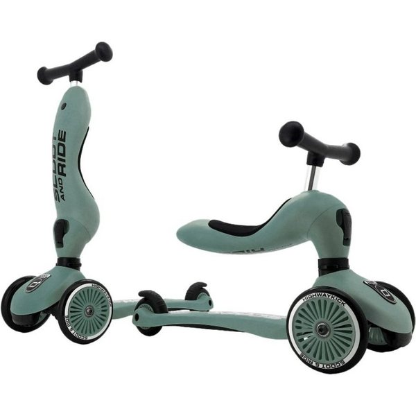 Scoot and Ride Dreiradscooter Highwaykick 1 Forest, Kinderroller, Scooter, Dreiradscooter, 2in1 Kickboard, mit Sitz, Grün
