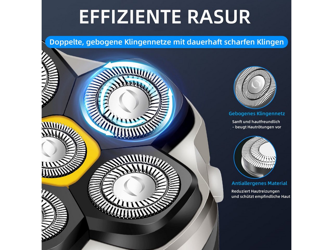Scttomon Elektrorasierer HT-935, Aufsätze: 1, Bartschneider, 6-Kopf Glatzenrasierer, Wet&Dry, IPX6 Wasserdicht, LED Display – Bild 5 von 5