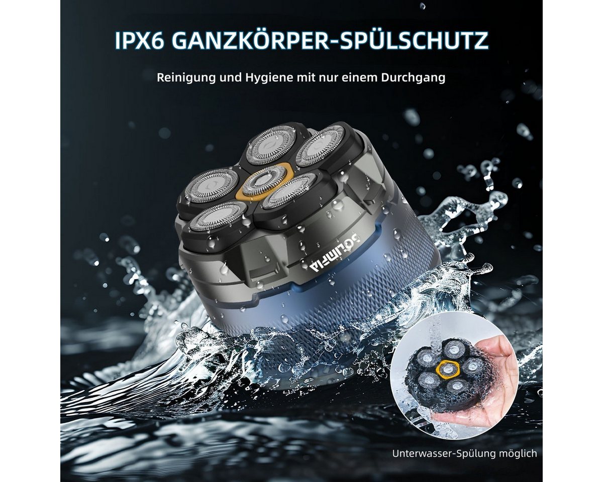 Scttomon Elektrorasierer HT-935, Aufsätze: 1, Bartschneider, 6-Kopf Glatzenrasierer, Wet&Dry, IPX6 Wasserdicht, LED Display – Bild 2 von 5