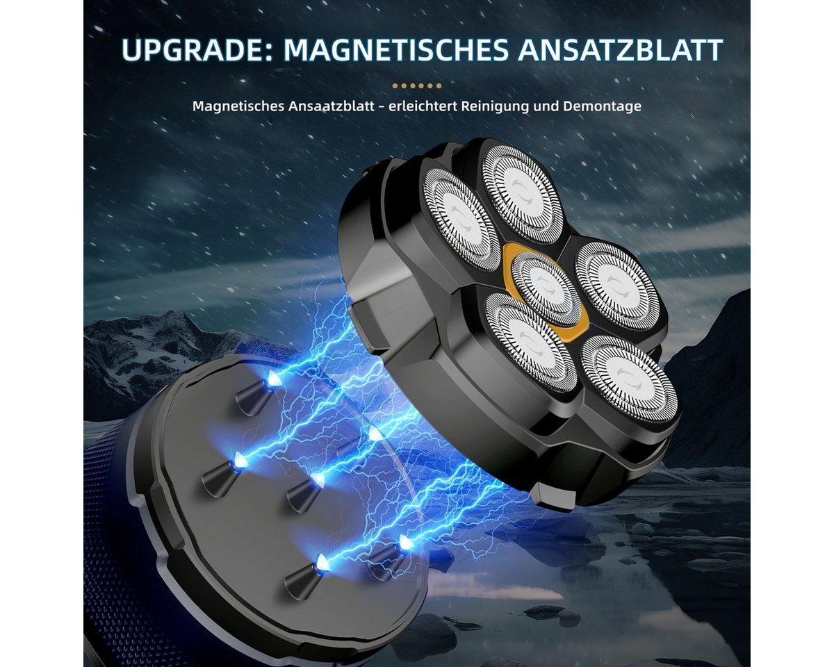 Scttomon Elektrorasierer HT-935, Aufsätze: 1, Bartschneider, 6-Kopf Glatzenrasierer, Wet&Dry, IPX6 Wasserdicht, LED Display – Bild 3 von 5