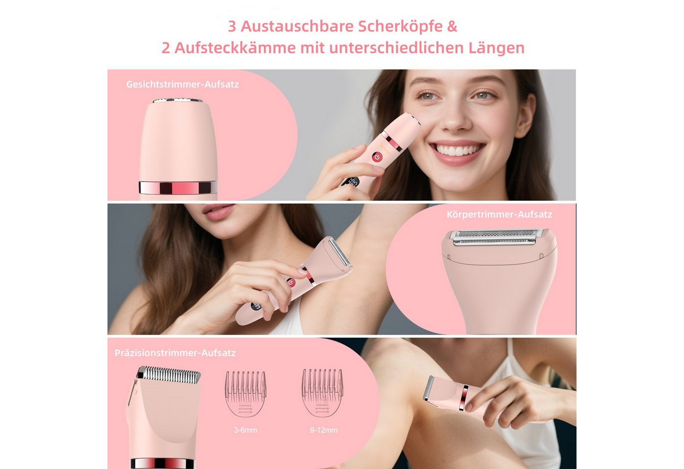 Scttomon Epilierer RFC-2018, Aufsätze: 1 St., Damenrasierer, Gesichtshaartrimmer, 3-in-1, Wet&Dry – Bild 2 von 5
