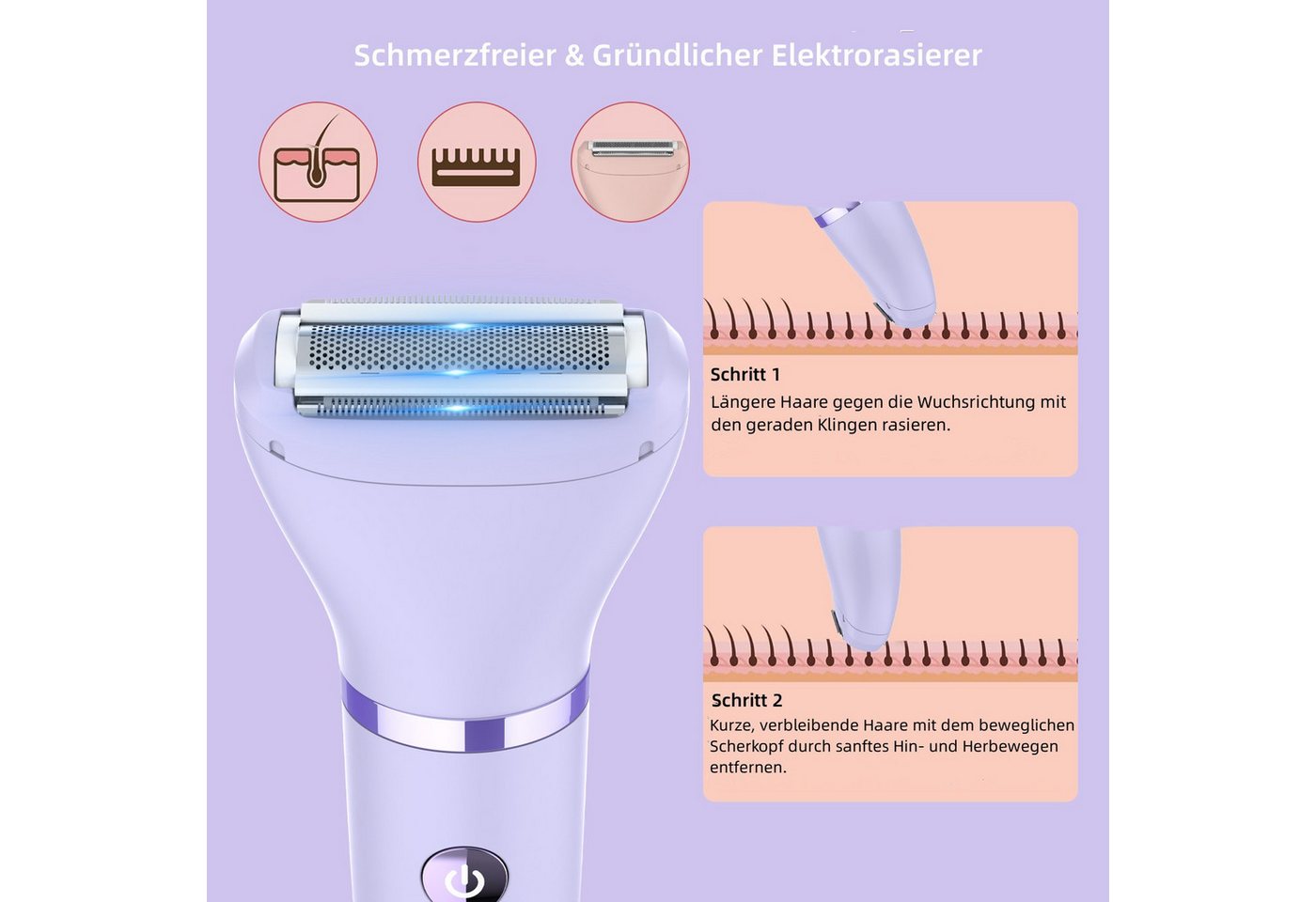 Scttomon Epilierer RFC-2018, Aufsätze: 1 St., Damenrasierer, Gesichtshaartrimmer, 3-in-1, Wet&Dry – Bild 4 von 5