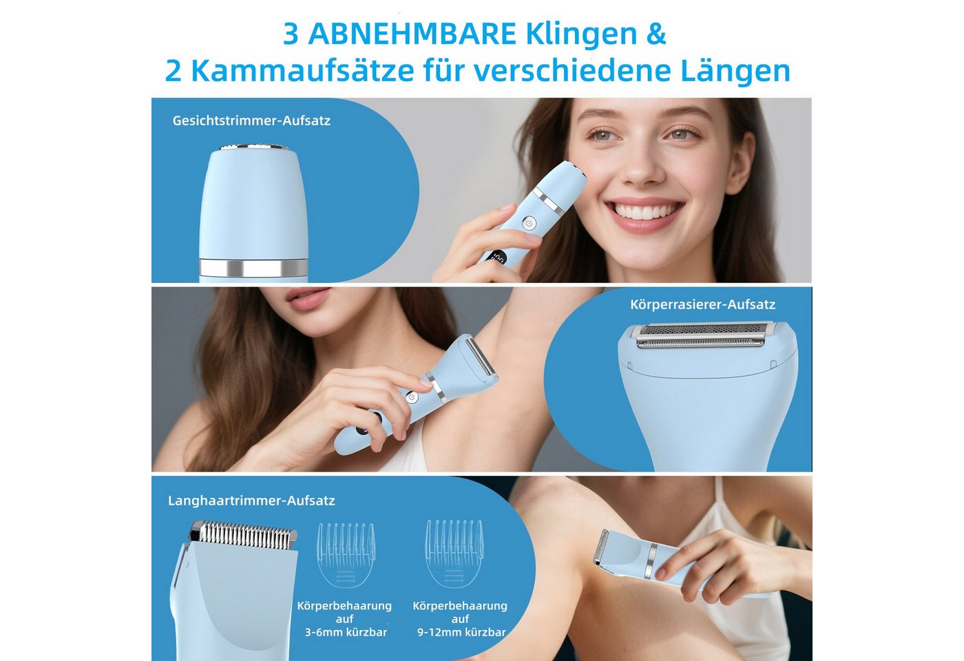 Scttomon Epilierer RFC-2018, Aufsätze: 1 St., Damenrasierer, Gesichtshaartrimmer, 3-in-1, Wet&Dry – Bild 4 von 5