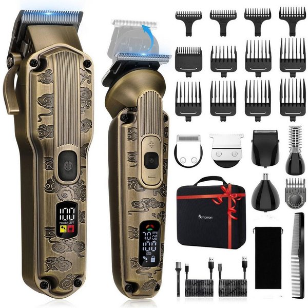 Scttomon Haarschneider HT-6068, Haar- und Bartschneider Kit, Bartschneider mit LED-Anzeige IPX6 Wasserdicht