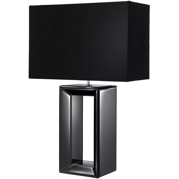 Searchlight Tischleuchte Mirror Table Lamp - Smoked Mirrored Glass & Black Faux Silk, Leuchtmittel wechselbar