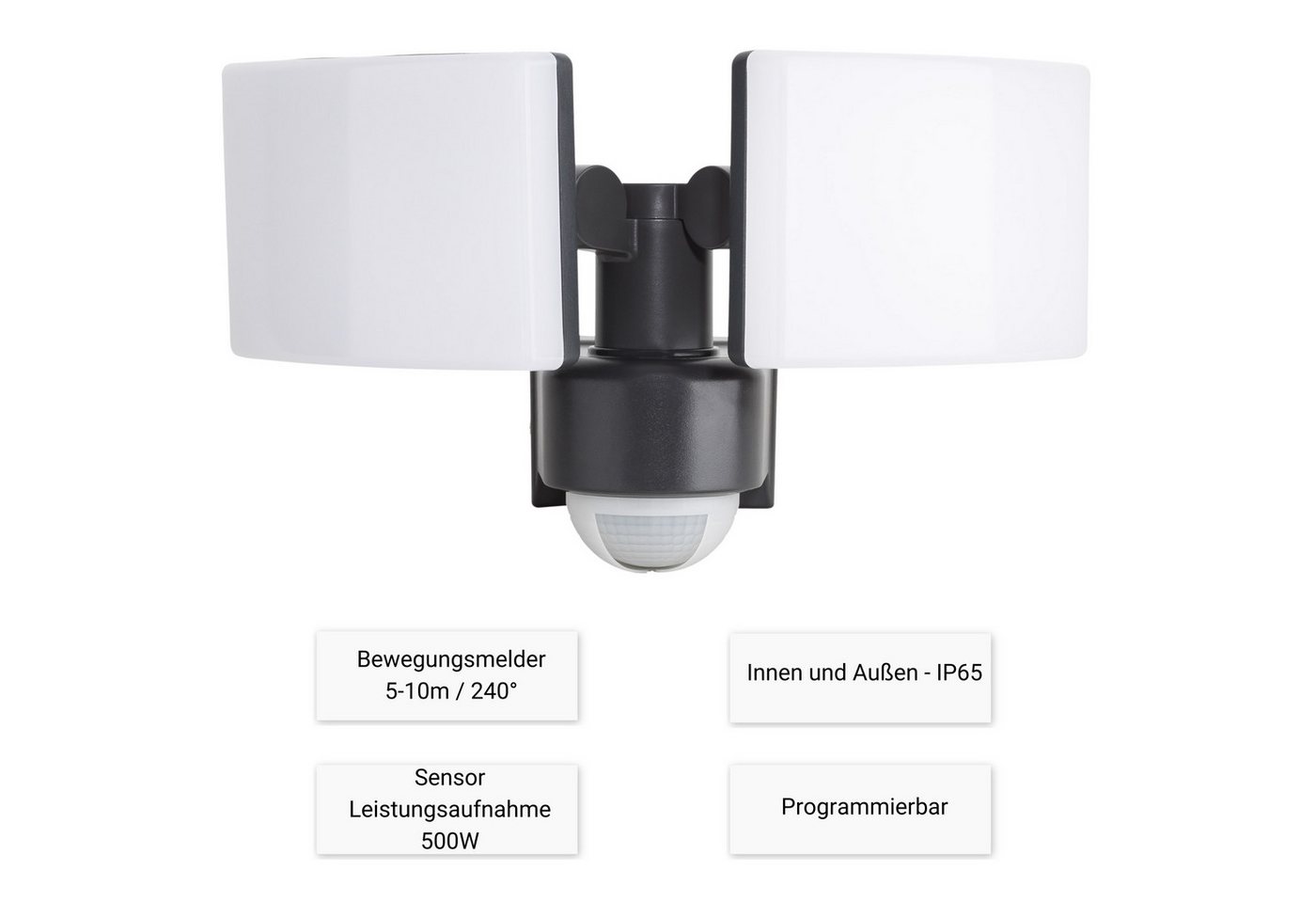 SEBSON Außen-Wandleuchte LED Außenwandleuchte mit Bewegungsmelder 10m/240° IP65 40W kaltweiß, Kaltweiß, IR Sensor, programmierbar, schwenkbar, Wand- und Eckmont – Bild 2 von 5