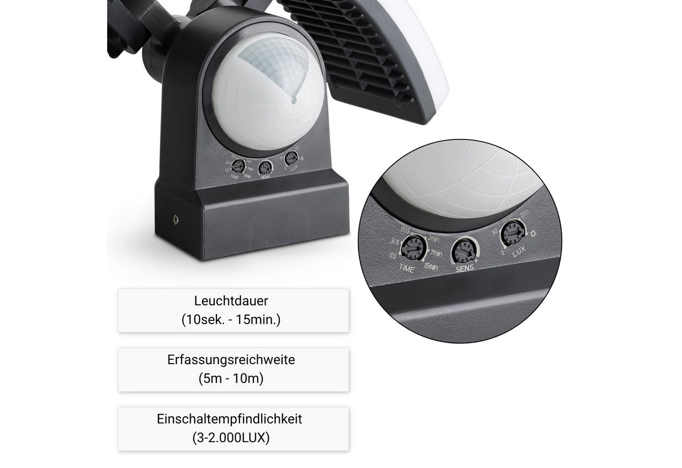 SEBSON Außen-Wandleuchte LED Außenwandleuchte mit Bewegungsmelder 10m/240° IP65 40W kaltweiß, Kaltweiß, IR Sensor, programmierbar, schwenkbar, Wand- und Eckmont – Bild 3 von 5
