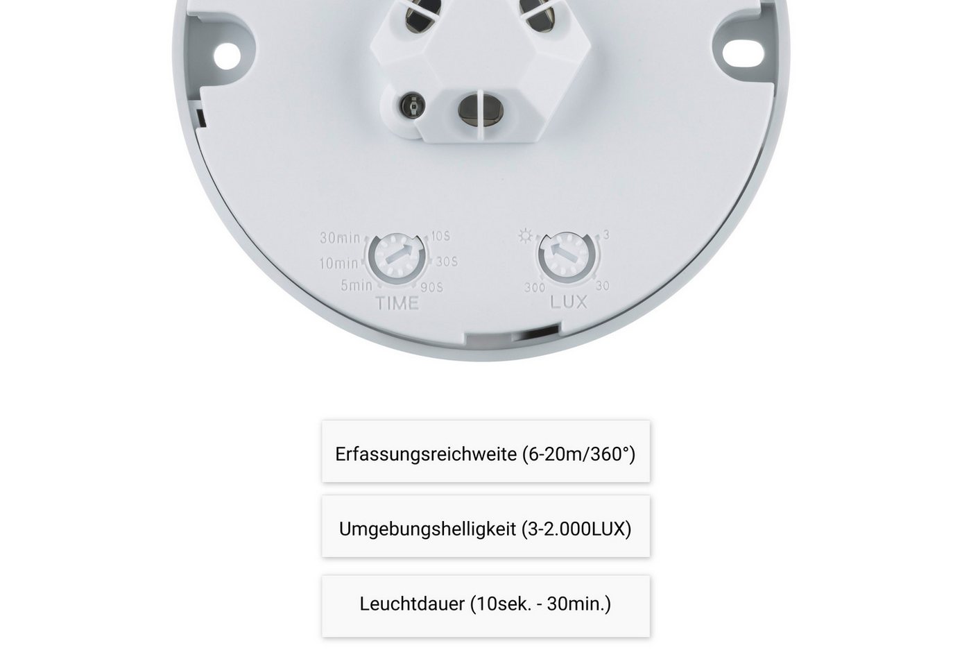 SEBSON Bewegungsmelder Infrarot Sensor Aufputz Decken Montage 360° Reichweite 20m IP20, (1-St), 360° Erfassung, Programmierbar, LED geeignet 1.000W, 3 Draht – Bild 5 von 5