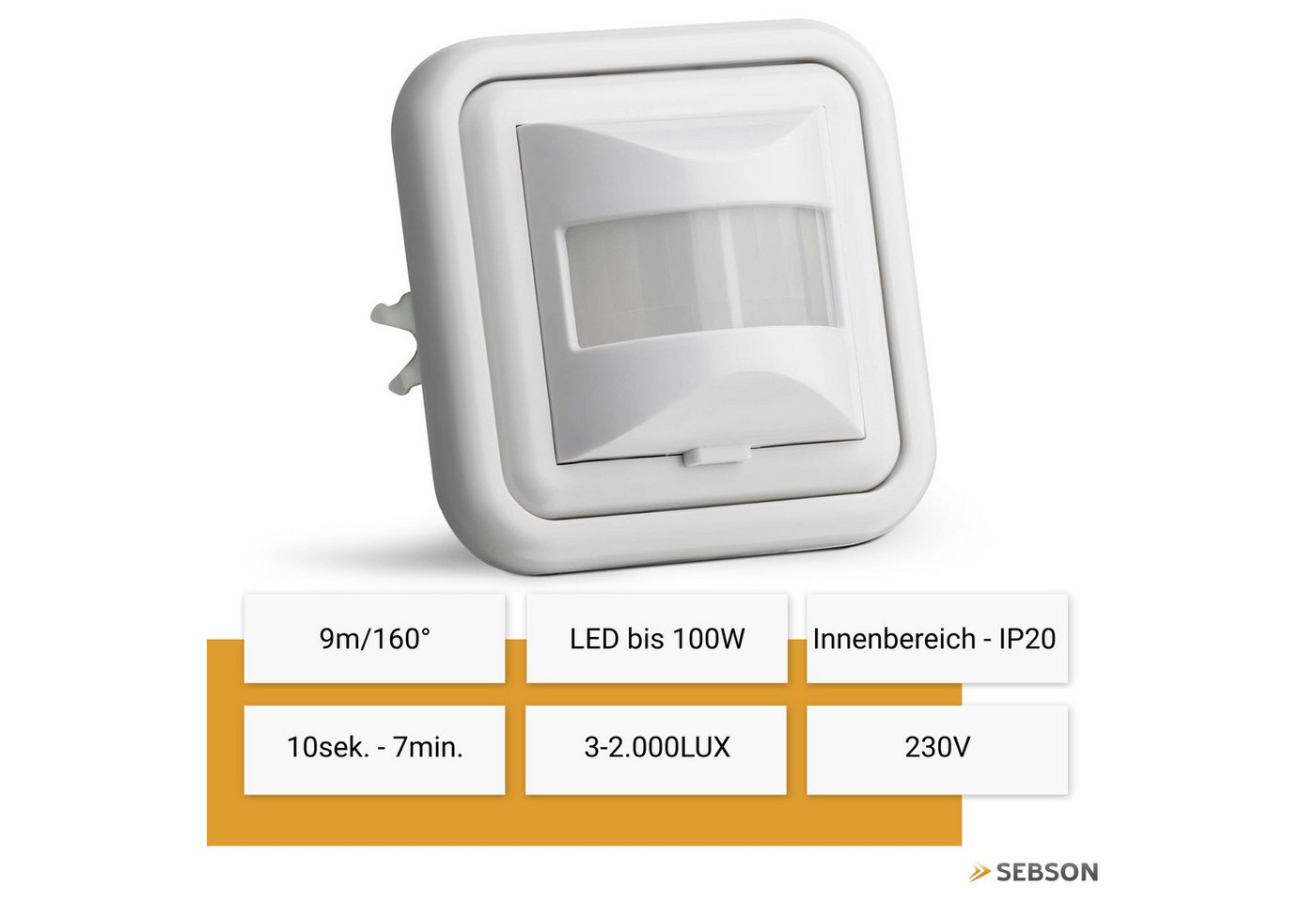 SEBSON Bewegungsmelder Bewegungsmelder Innen Unterputz, LED geeignet, Sensor programmierbar, (1-St) – Bild 2 von 5