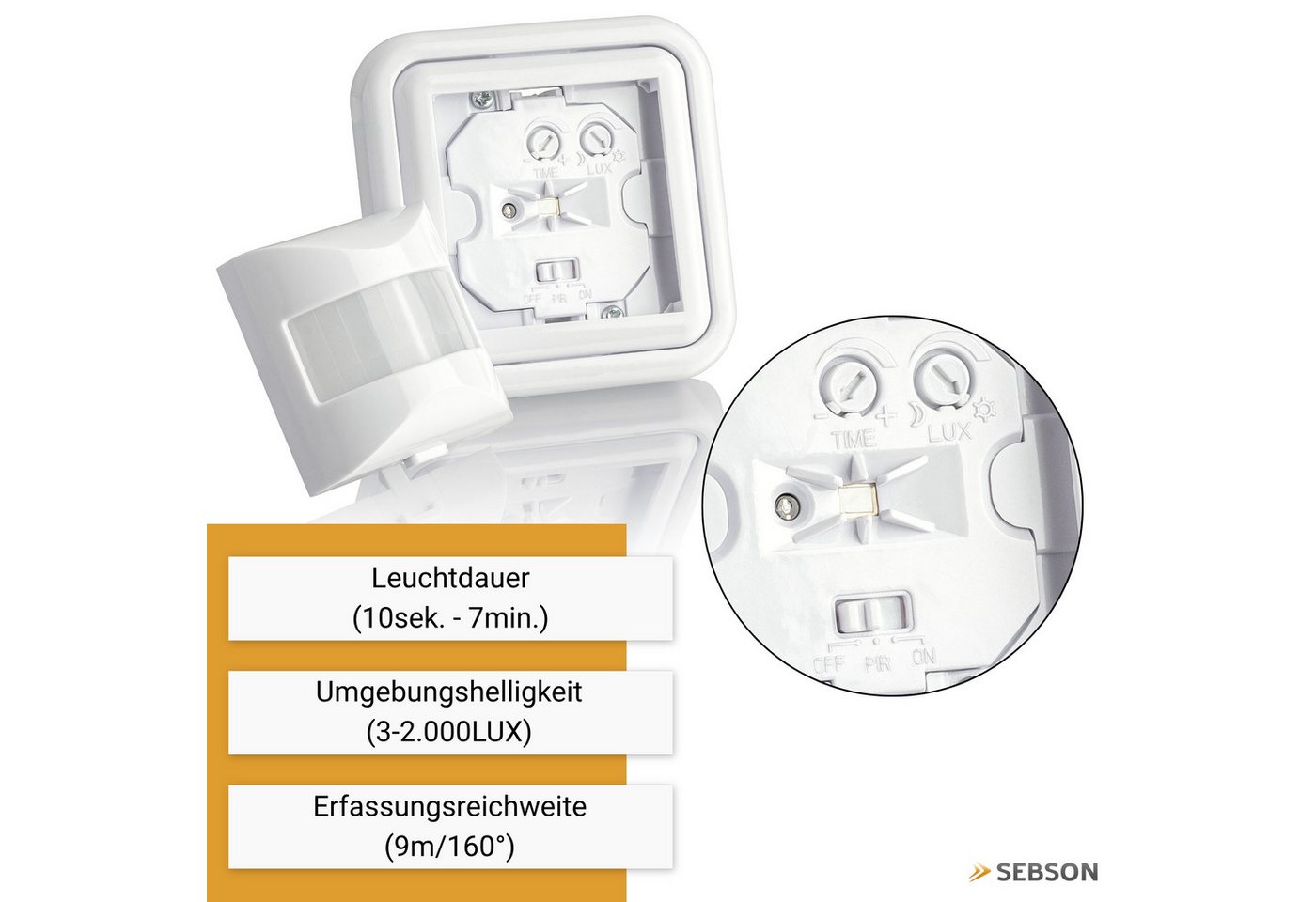 SEBSON Bewegungsmelder Bewegungsmelder Innen Unterputz, LED geeignet, Sensor programmierbar, (1-St) – Bild 3 von 5