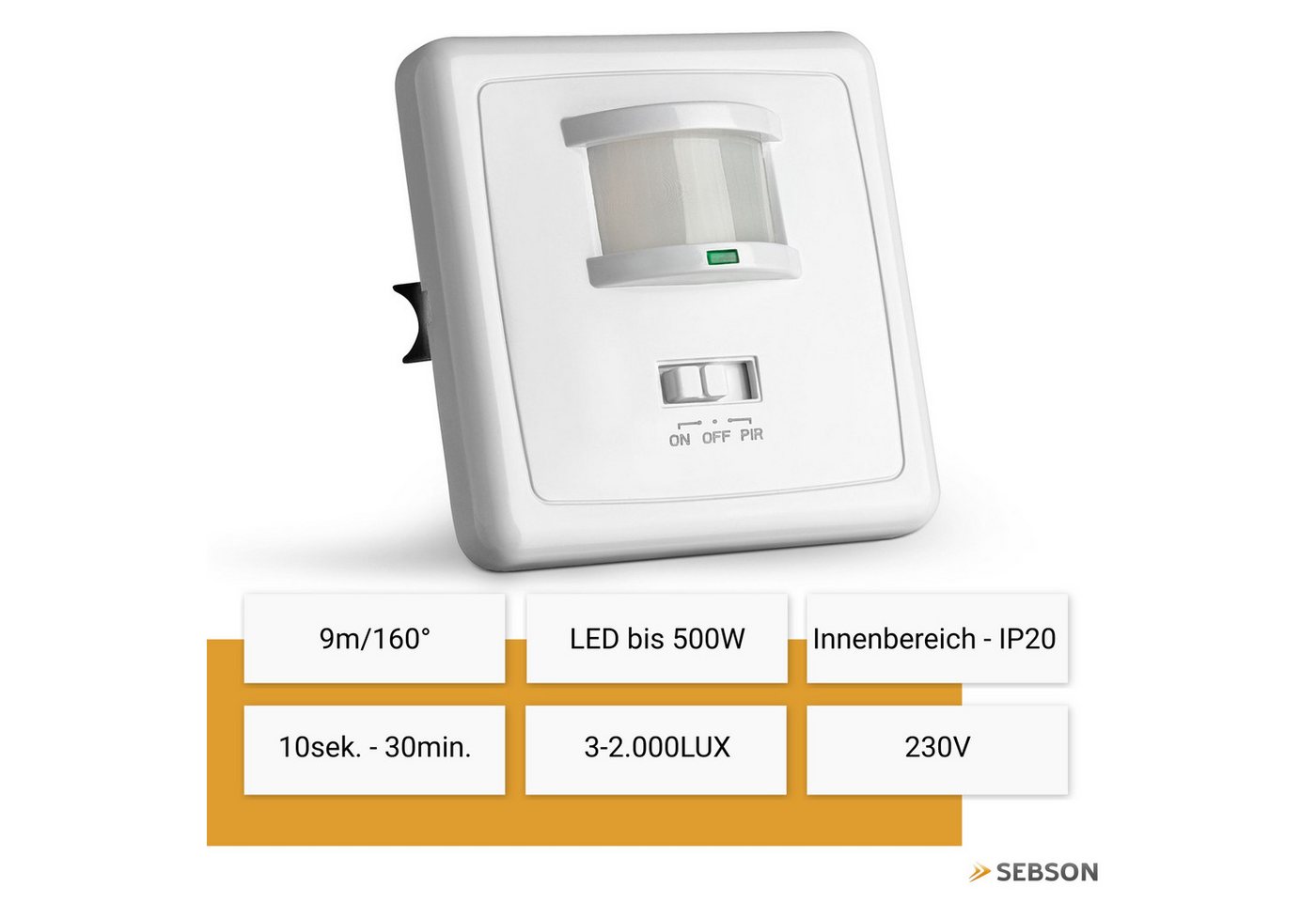 SEBSON Bewegungsmelder Bewegungsmelder Unterputz LED geeignet IR Sensor - 2er Set, (2-St), LED geeignet, programmierbar, 160°, Ein- und Ausschalter – Bild 2 von 5