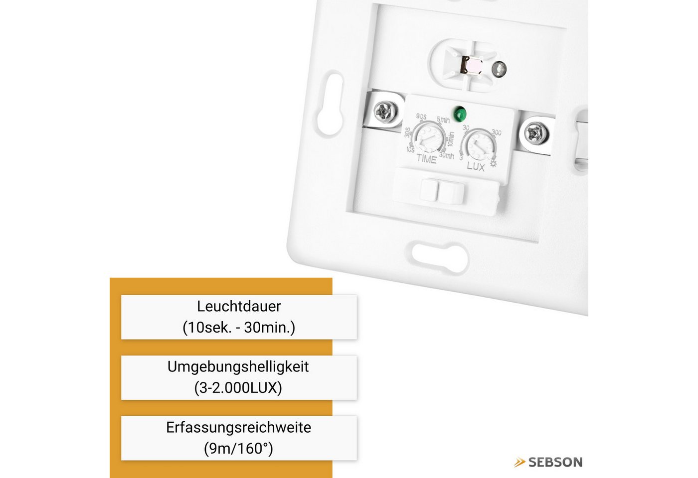 SEBSON Bewegungsmelder Bewegungsmelder Unterputz LED geeignet IR Sensor - 2er Set, (2-St), LED geeignet, programmierbar, 160°, Ein- und Ausschalter – Bild 4 von 5