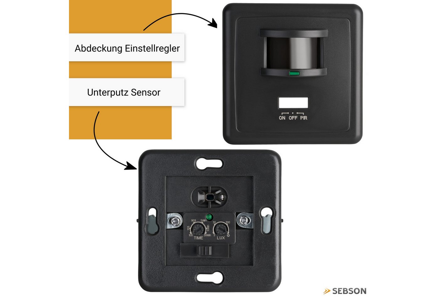 SEBSON Bewegungsmelder Bewegungsmelder Unterputz LED geeignet IR Sensor einstellbar, (1-St), LED geeignet, programmierbar, 160°, Ein- und Ausschalter – Bild 3 von 5