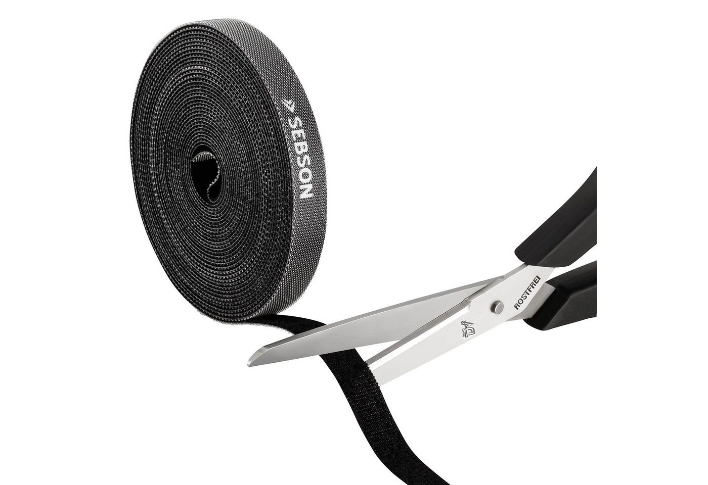 SEBSON Kabelbinder Kabelbinder wiederverschließbar schwarz, 12mm x 15m Klettband Rolle – Bild 3 von 5
