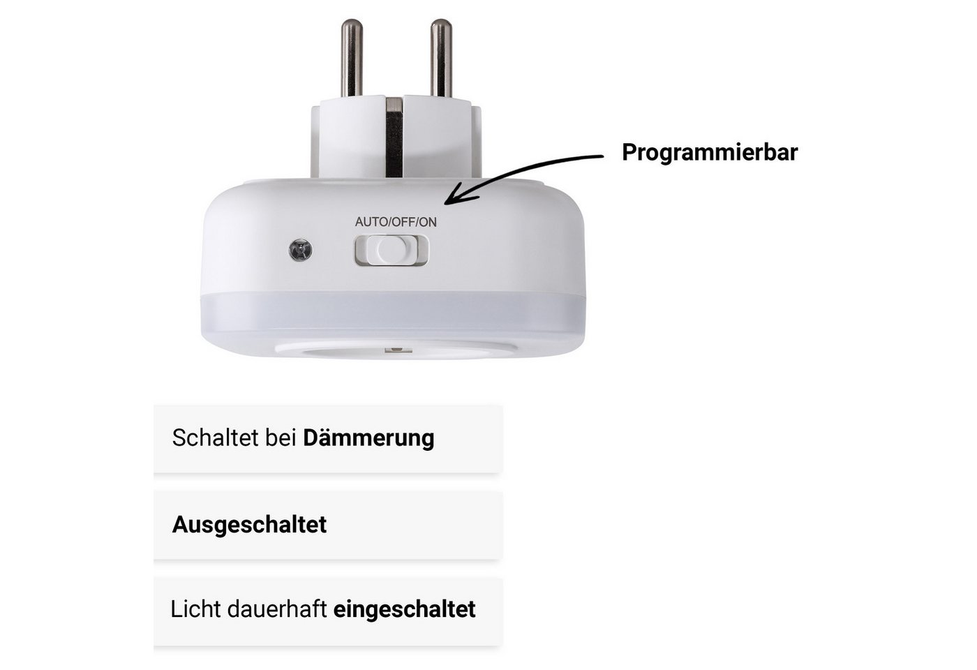 SEBSON LED Nachtlicht Steckdosenlampe - Lichtsensor, USB Anschlüsse, Ein- und Ausschalter, LED integriert, warmweiß, Zwischenstecker, USB-A und USB-C Anschluss, – Bild 3 von 5