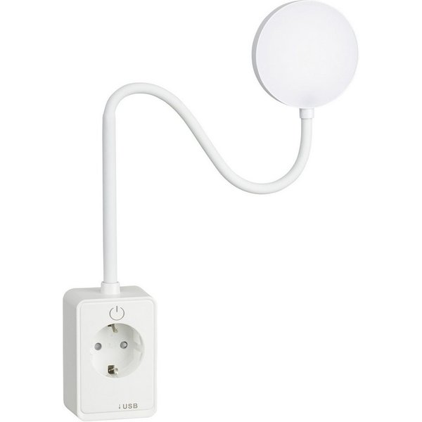 SEBSON LED Steckdosenleuchte LED Steckdosenleuchte dimmbar mit Flexarm, USB, Ein- und Ausschalter, LED integriert, neutralweiß, USB-A Anschluss, USB-C Anschluss