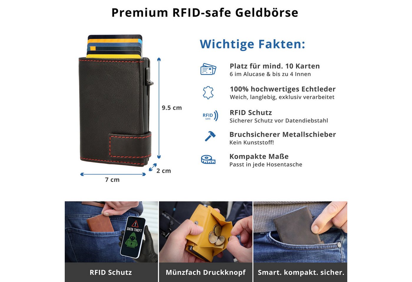 SecWal Geldbörse, Kartenetui mit Münzfach Druckknopf, Slim Wallet, RFID Schutz, Geldbeutel klein, für Damen und Herren – Bild 4 von 5